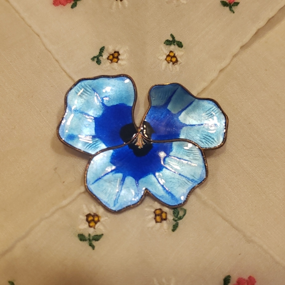 David Andersen Blue Enamel Flower Brooch